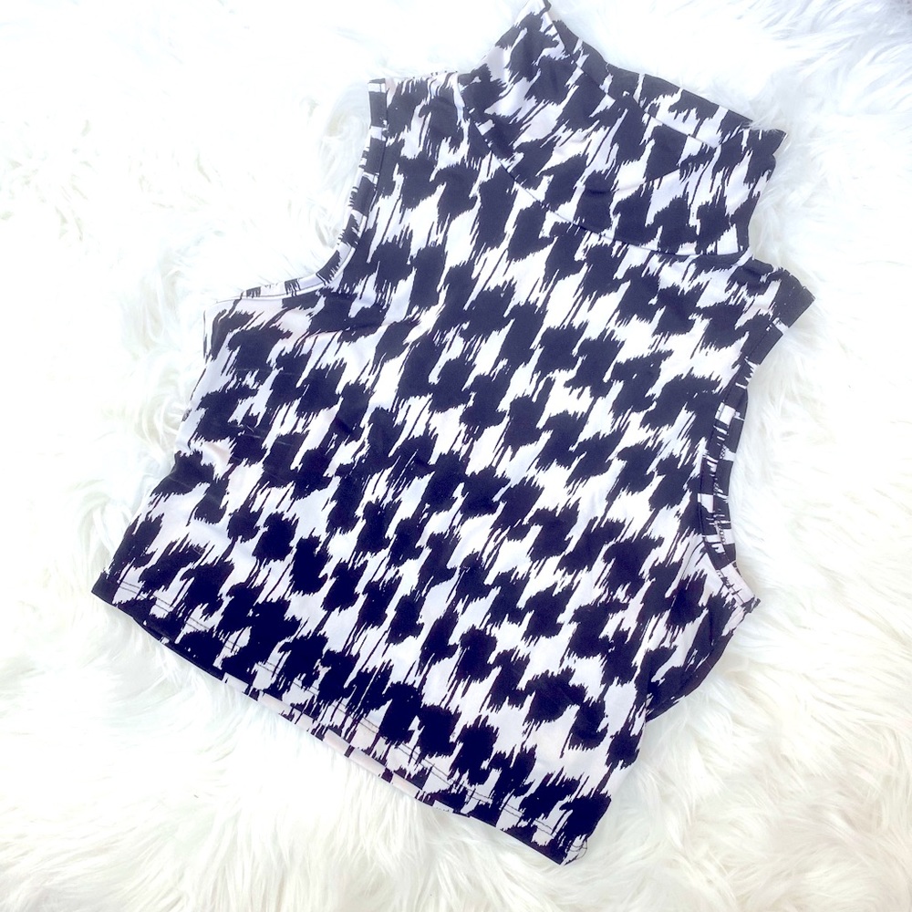 Houndstooth Mock Neck Crop Top